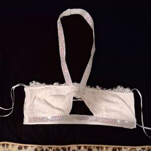 Victoria's Secret White Lace Bralette with Iridescent Glitter Straps